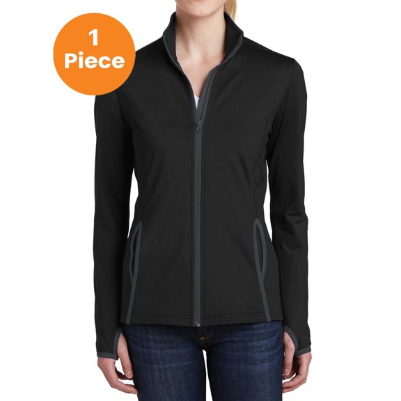 Sport-Tek LST853 Ladies Sport-Wick Stretch Contrast Full-Zip Jacket, Black/ Charcoal Grey, 4XL, Plus Size Activewear