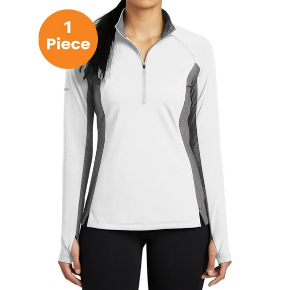 Sport-Tek LST854 Ladies Sport-Wick Stretch Contrast 1/2-Zip Pullover, White/ Charcoal Grey Heather, S, Womens Sweaters