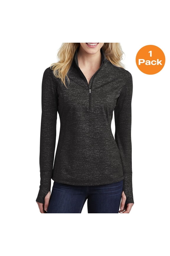 LST855 Ladies Sport-Wick Stretch Reflective Heather 1/2-Zip Pullover, Black, 4XL, Womens Activewear
