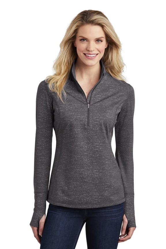 LST855 Ladies Sport-Wick Stretch Reflective Heather 1/2-Zip Pullover, Womens Activewear
