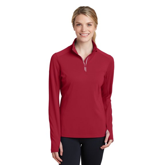 Sport-Tek LST860 Ladies Sport-Wick Textured 1/4-Zip Pullover, Deep Red, 3XL