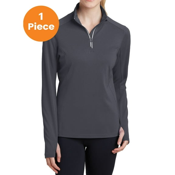 Sport-Tek LST860 Ladies Sport-Wick Textured 1/4-Zip Pullover, Iron Grey, XS, Womens Sweaters