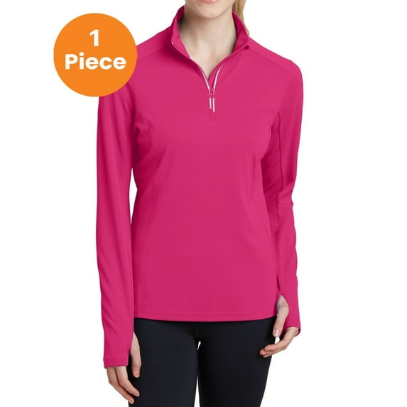 Sport-Tek LST860 Ladies Sport-Wick Textured 1/4-Zip Pullover, Pink Raspberry, M, Womens Sweaters