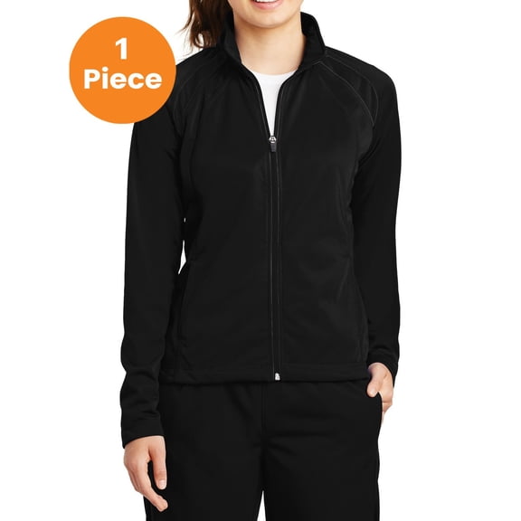 Sport-Tek LST90 Ladies Tricot Track Jacket, Black/Black, XS, Womens Activewear