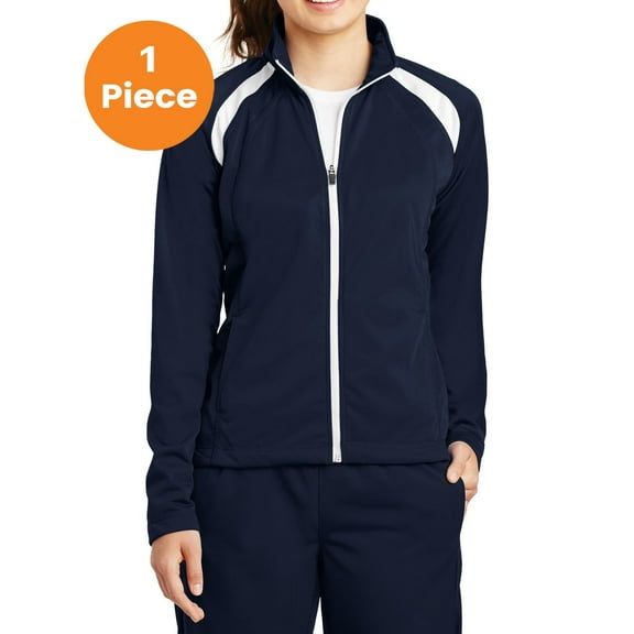 Sport-Tek LST90 Ladies Tricot Track Jacket, True Navy/White, S, Womens Activewear