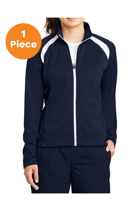 LST90 Ladies Tricot Track Jacket, True Navy/White, S, Womens Activewear