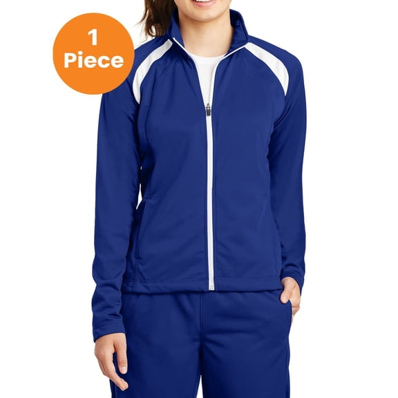 Sport-Tek LST90 Ladies Tricot Track Jacket, True Royal/White, S, Womens Activewear