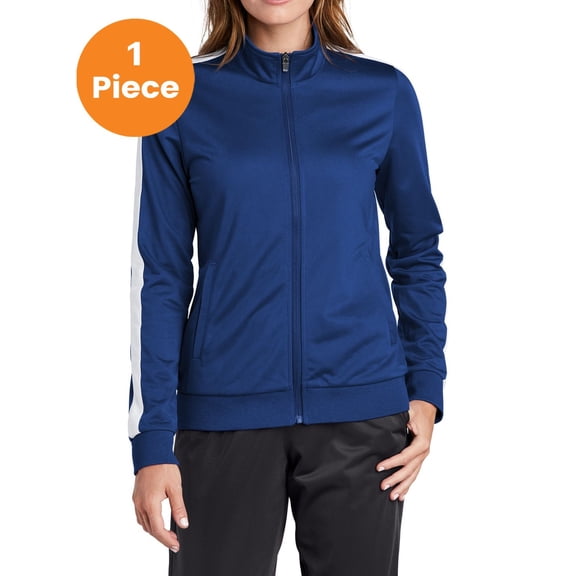 Sport-Tek LST94 Ladies Full-Zip Tricot Track Jacket , True Royal/ White, M, Mens Athletic Jackets