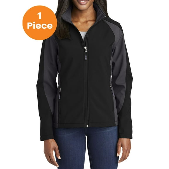 Sport-Tek LST970 Ladies Colorblock Soft Shell Jacket, Black/ Iron Grey, XL, Womens Activewear