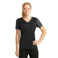 thumbnail image 1 of Sport-Tek Ladies CamoHex Colorblock V Neck Tee-4XL (Black/ Iron Grey), 1 of 6