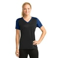 thumbnail image 1 of Sport-Tek Ladies CamoHex Colorblock V Neck Tee-XS (Black/ True Royal), 1 of 6
