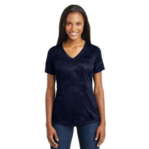 Sport-Tek Ladies CamoHex V-Neck Tee. LST370