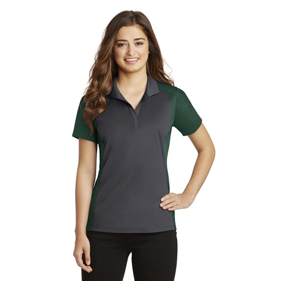 Sport-Tek Ladies Colorblock Micropique Sport Wick Polo-L (Iron Grey/ Forest Green)