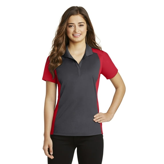 Sport-Tek Ladies Colorblock Micropique Sport Wick Polo-L (Iron Grey/ True Red)