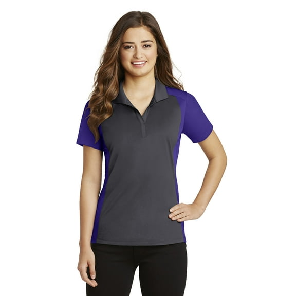 Sport-Tek Ladies Colorblock Micropique Sport Wick Polo-XS (Iron Grey/ Purple)