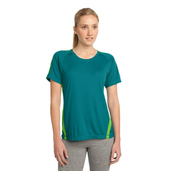 Sport-Tek Ladies Colorblock PosiCharge Competitor Tee-M (Tropic Blue/ Lime Shock)