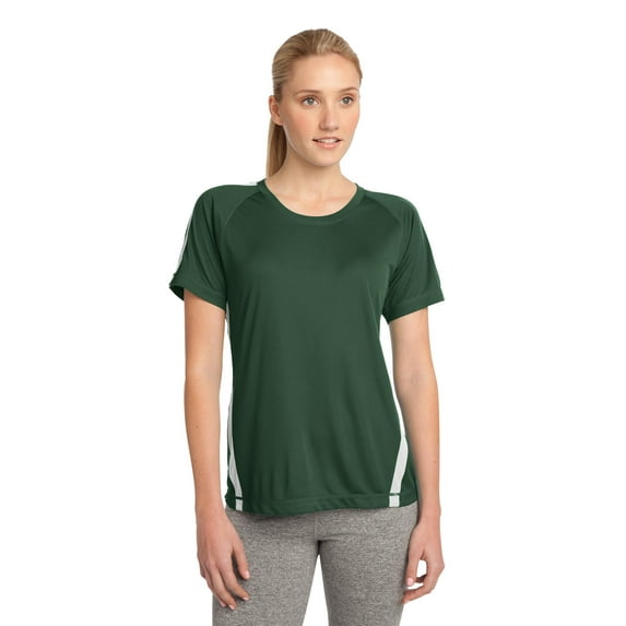 Sport-Tek Ladies Colorblock PosiCharge Competitor Tee-XL (Forest Green/ White)