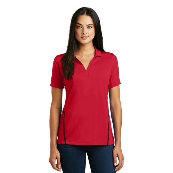 Sport-Tek Ladies Contrast PosiCharge Tough Polo-L (Deep Red/ Black)