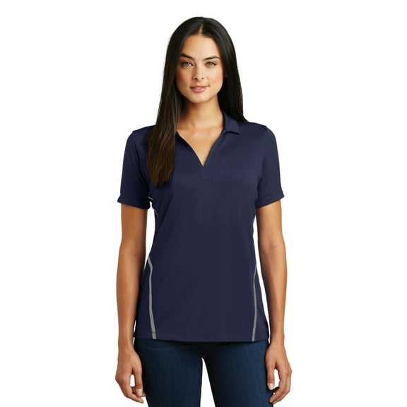 Sport-Tek Ladies Contrast PosiCharge Tough Polo-S (True Navy/ Heather Grey)