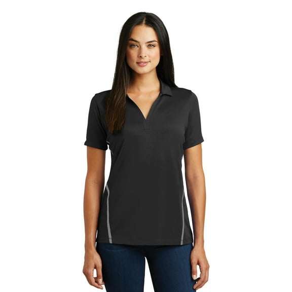 Sport-Tek Ladies Contrast PosiCharge Tough Polo-XS (Black/ Heather Grey)
