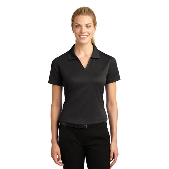 Sport-Tek L469 Ladies Dri-Mesh V-Neck Polo Shirt, Black, S