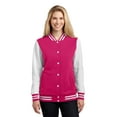 thumbnail image 1 of Sport-Tek Ladies Fleece Letterman Jacket-3XL (Pink Raspberry/ White), 1 of 6
