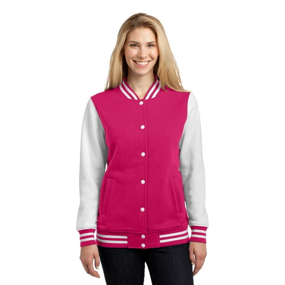 Sport-Tek Ladies Fleece Letterman Jacket-4XL (Pink Raspberry/ White)