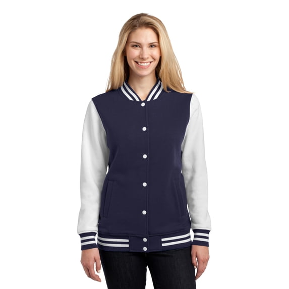 Sport-Tek Ladies Fleece Letterman Jacket-L (True Navy/ White)