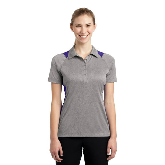 Sport-Tek Ladies Heather Colorblock Contender Polo-4XL (Vintage Heather/ Purple)