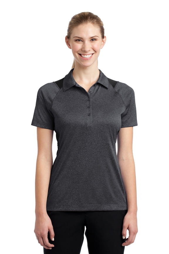Ladies Heather Colorblock Contender Polo. LST665 - XXL Graphite Heather/ Black