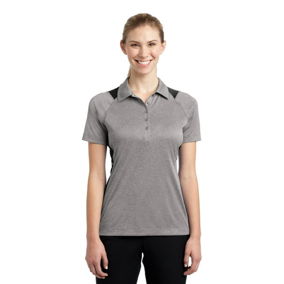Sport-Tek Ladies Heather Colorblock Contender Polo-S (Vintage Heather/ Black)