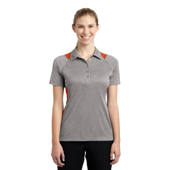 Sport-Tek Ladies Heather Colorblock Contender Polo-XS (Vintage Heather/ Deep Orange)