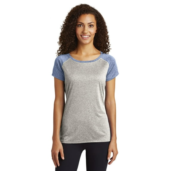 Sport-Tek Ladies Heather-On-Heather Contender Scoop Neck Tee Lst362 Vintage Heather/True Navy Heather XS