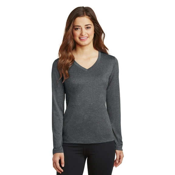 Sport-Tek Ladies Long Sleeve Heather Contender V Neck Tee-4XL (Graphite Heather)