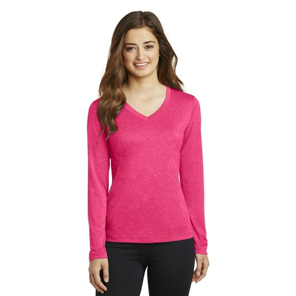 Sport-Tek Ladies Long Sleeve Heather Contender V-Neck Tee Lst360ls - Pink Raspberry Heather - 4XL