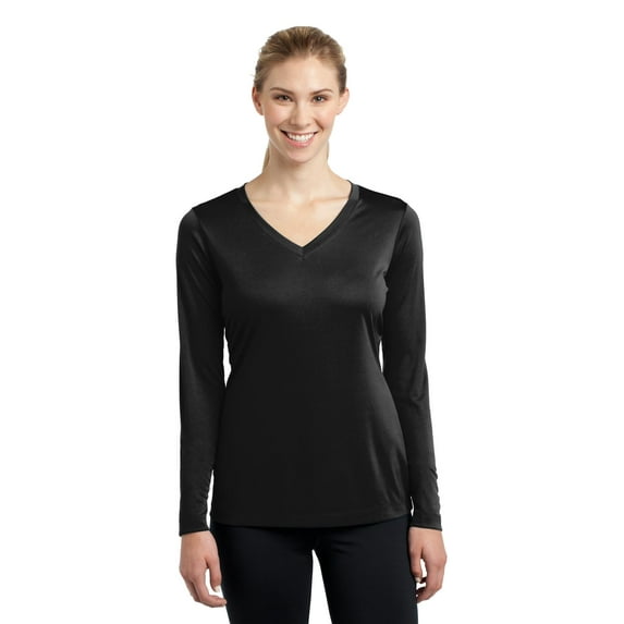 Sport-Tek Ladies Long Sleeve PosiCharge Competitor V Neck Tee-3XL (Black)