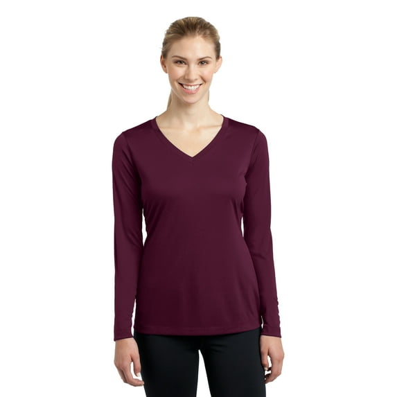 Sport-Tek Ladies Long Sleeve PosiCharge Competitor V Neck Tee-L (Maroon)