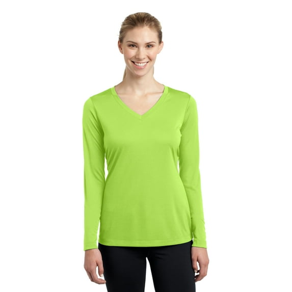 Sport-Tek Ladies Long Sleeve PosiCharge Competitor V Neck Tee-S (Lime Shock)