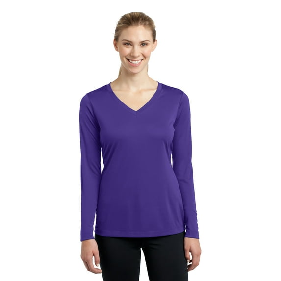 Sport-Tek Ladies Long Sleeve PosiCharge Competitor V Neck Tee-XS (Purple)