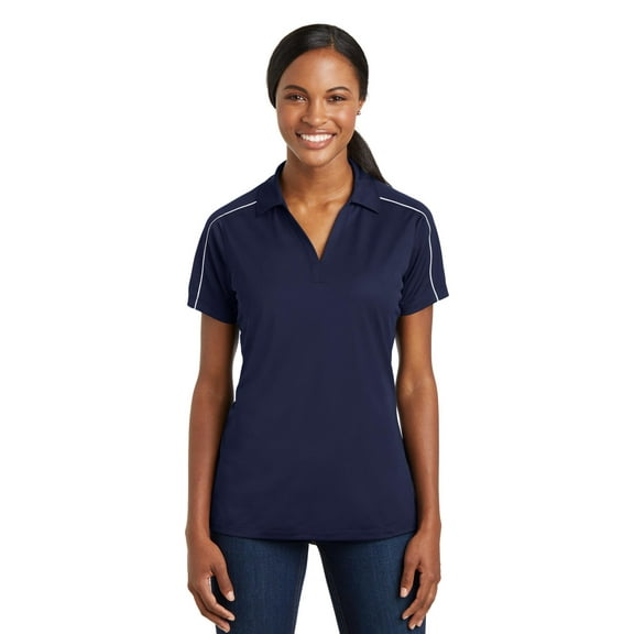 Sport-Tek Ladies Micropique Sport Wick Piped Polo-3XL (True Navy/ White)