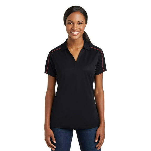 Sport-Tek Ladies Micropique Sport Wick Piped Polo-L (Black/ True Red)
