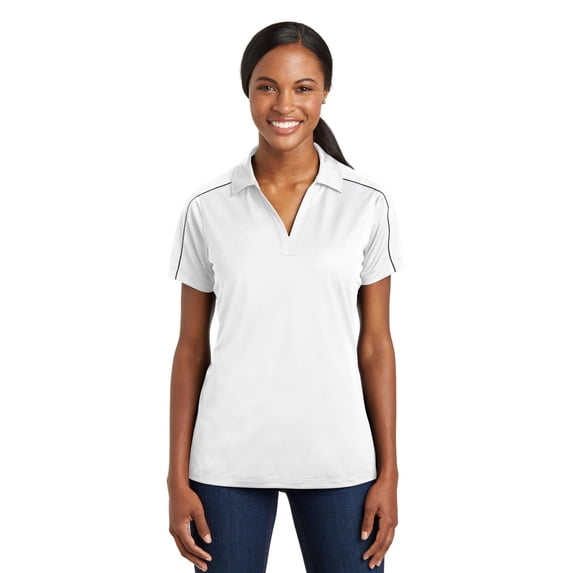 Sport-Tek Ladies Micropique Sport Wick Piped Polo-L (White/ Iron Grey)