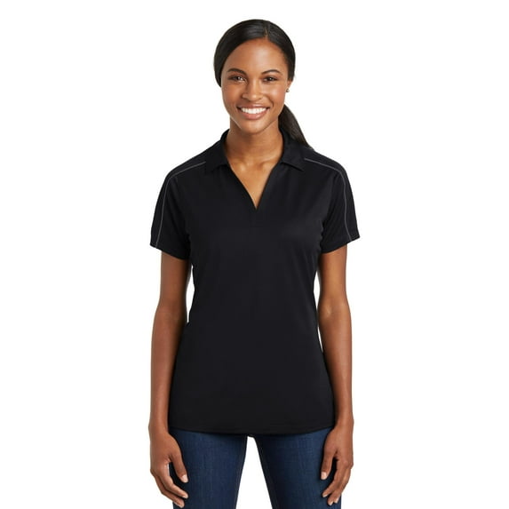 Sport-Tek Ladies Micropique Sport Wick Piped Polo-XL (Black/ Iron Grey)
