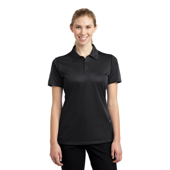 Sport-Tek Ladies PosiCharge Active Textured Colorblock Polo-XL (Black/ Grey)