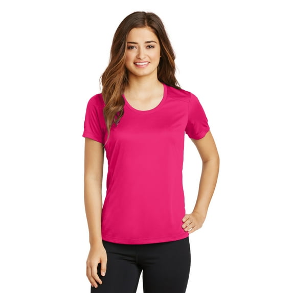 Sport-Tek Ladies PosiCharge Elevate Scoop Neck Tee-S (Pink Raspberry)