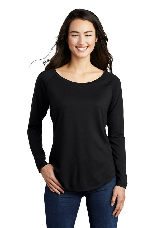 Ladies PosiCharge Long Sleeve Tri-Blend Wicking Scoop Neck Raglan Tee LST400LS