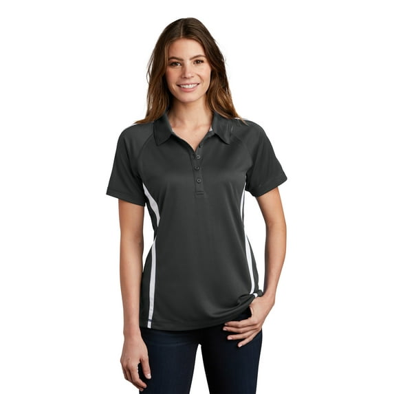 Sport-Tek Ladies PosiCharge Micro Mesh Colorblock Polo-2XL (Iron Grey/ White)