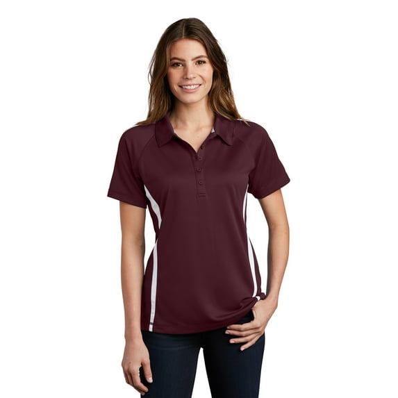 Sport-Tek Ladies PosiCharge Micro Mesh Colorblock Polo-M (Maroon/ White)