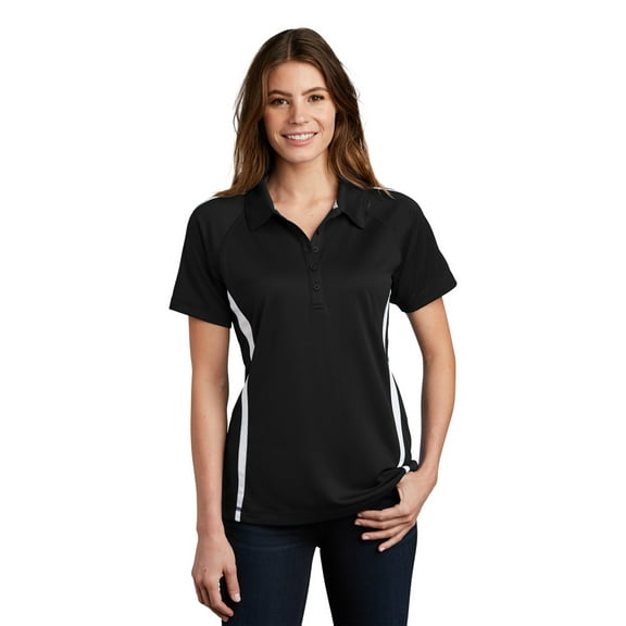 Sport-Tek Ladies PosiCharge Micro Mesh Colorblock Polo-S (Black/ White)