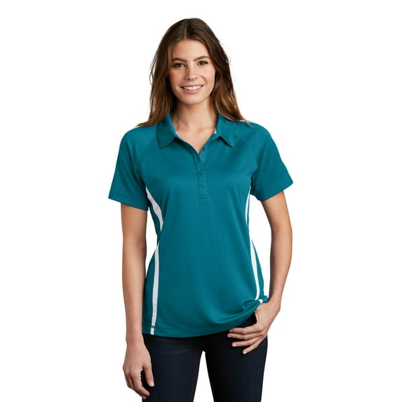 Sport-Tek Ladies PosiCharge Micro Mesh Colorblock Polo-XL (Blue Wake/ White)